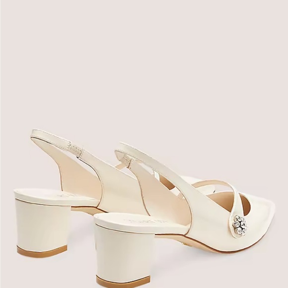 Stuart Weitzman Crystal Fleur 50 Block Slingback / White Wedding Shoe - Picture 4 of 9